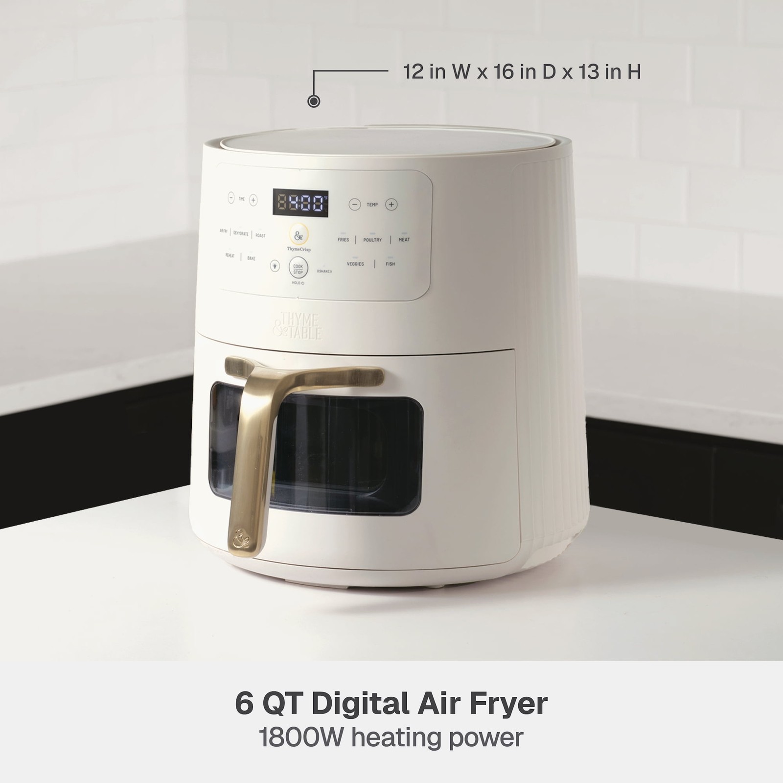 6QT Air Fryer, with Thymecrisp™ and Ceramic-Coated Nonstick Basket, Sand White