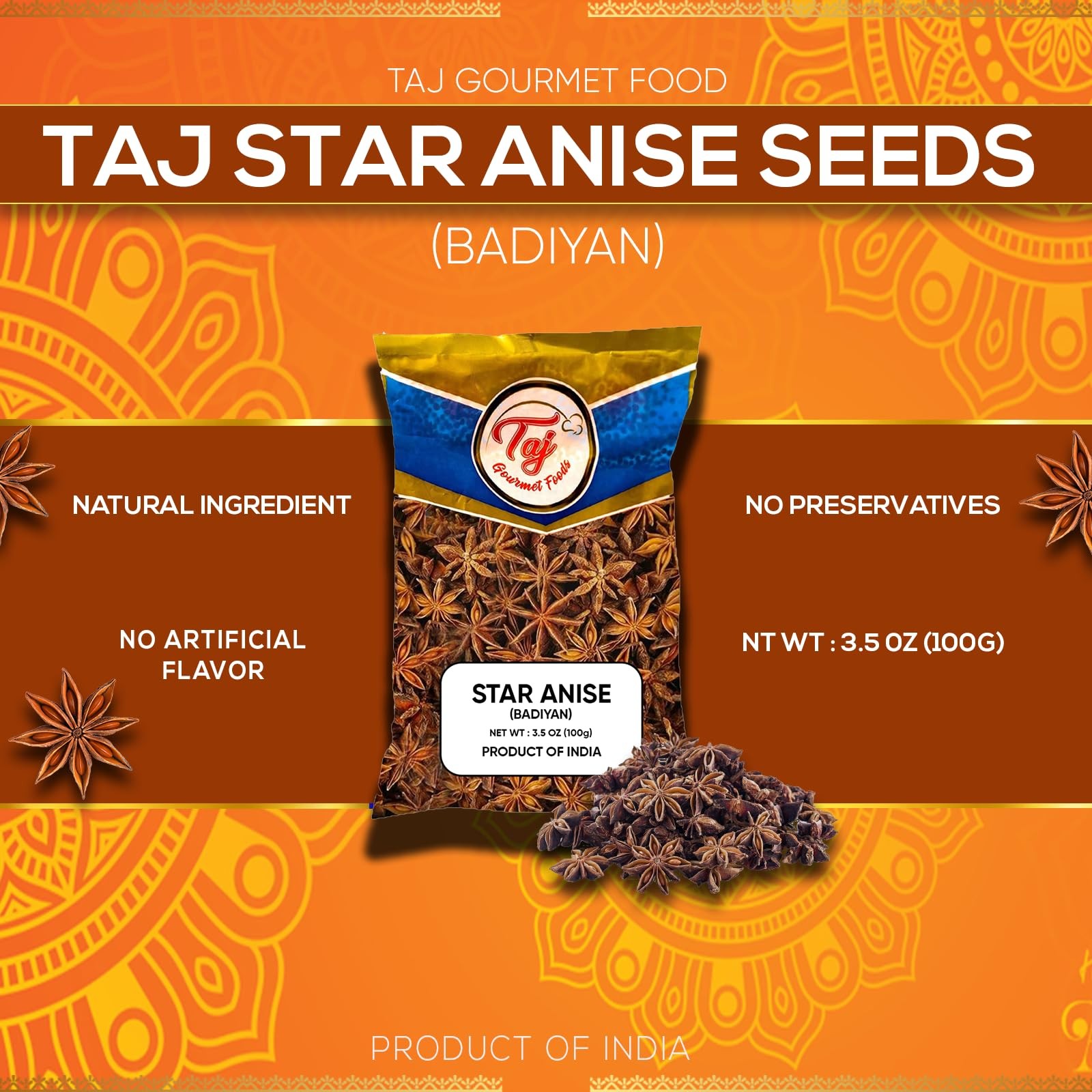 Premium Indian Star Anise Seeds (Whole Pods), 3.5 Ounce (Pack of 1)