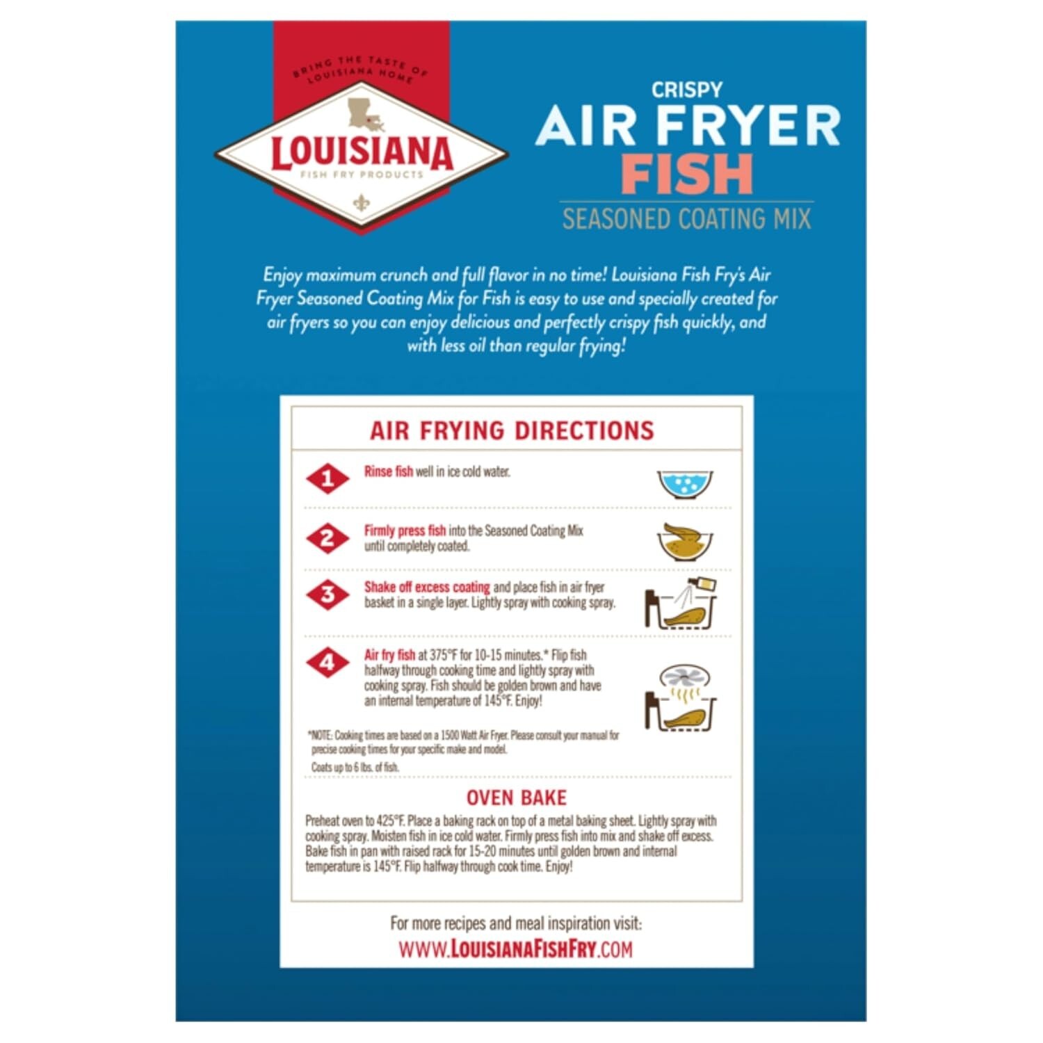 Louisiana Fish Fry AIR FRYER FISH Seasoned Coating Mix Crispy 5 Oz. (1 Box)