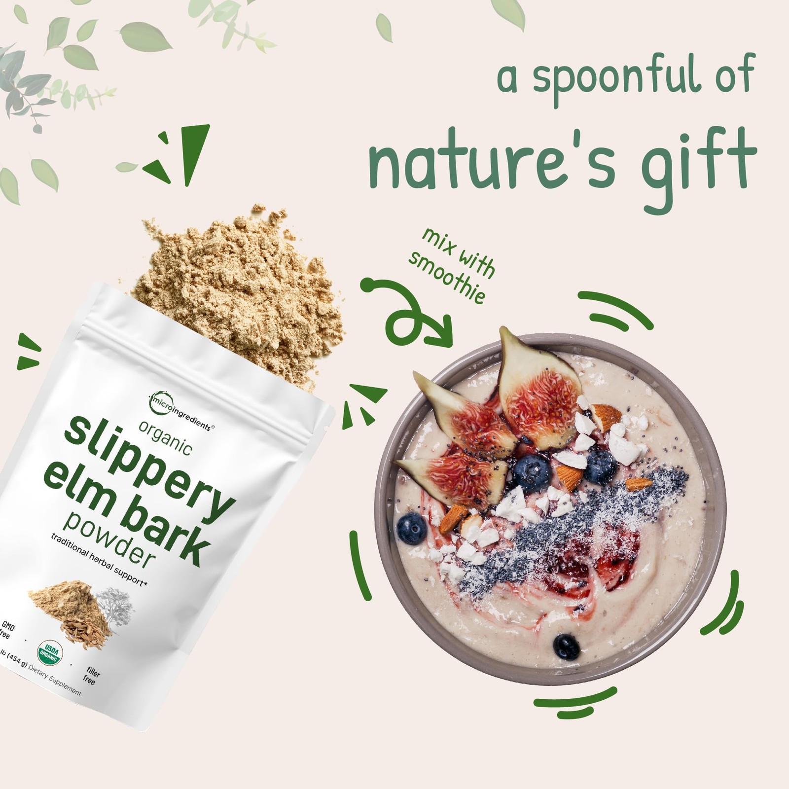Organic Slippery Elm Bark Powder 1 lb Non-GMO Pet Friendly 648 Servings