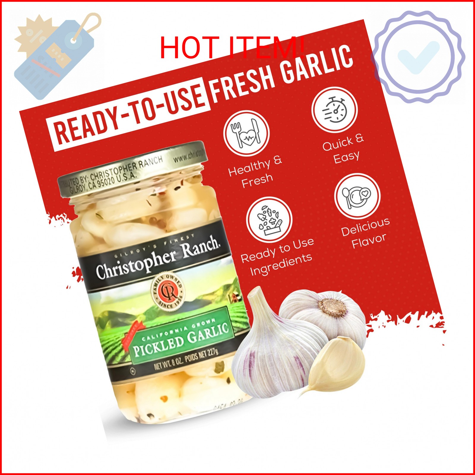 Christopher Ranch Pickled Garlic Cloves in a Jar | 100% California-Grown Fresh G