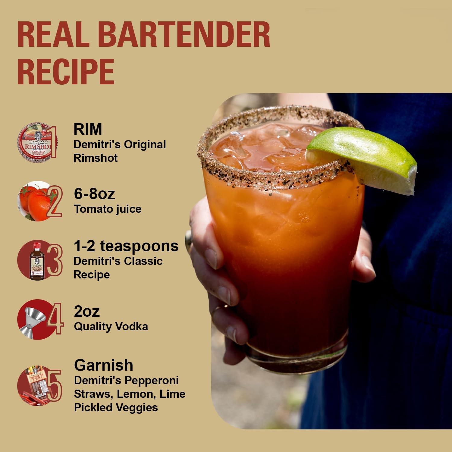 Demitri’s RimShot Bloody Mary Rim Salt – Made With Hawaiian Sea Salt & Smoked…