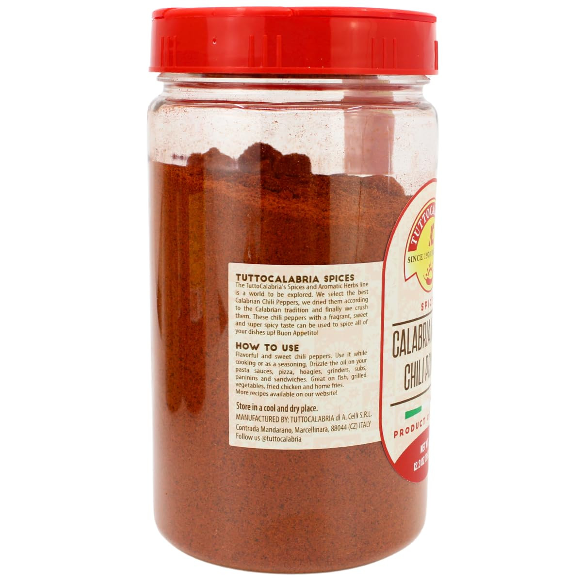 TUTTOCALABRIA Calabrian Chili Powder, Sweet & MILD, Shaker, 12.3 Oz (350 G) | Sw