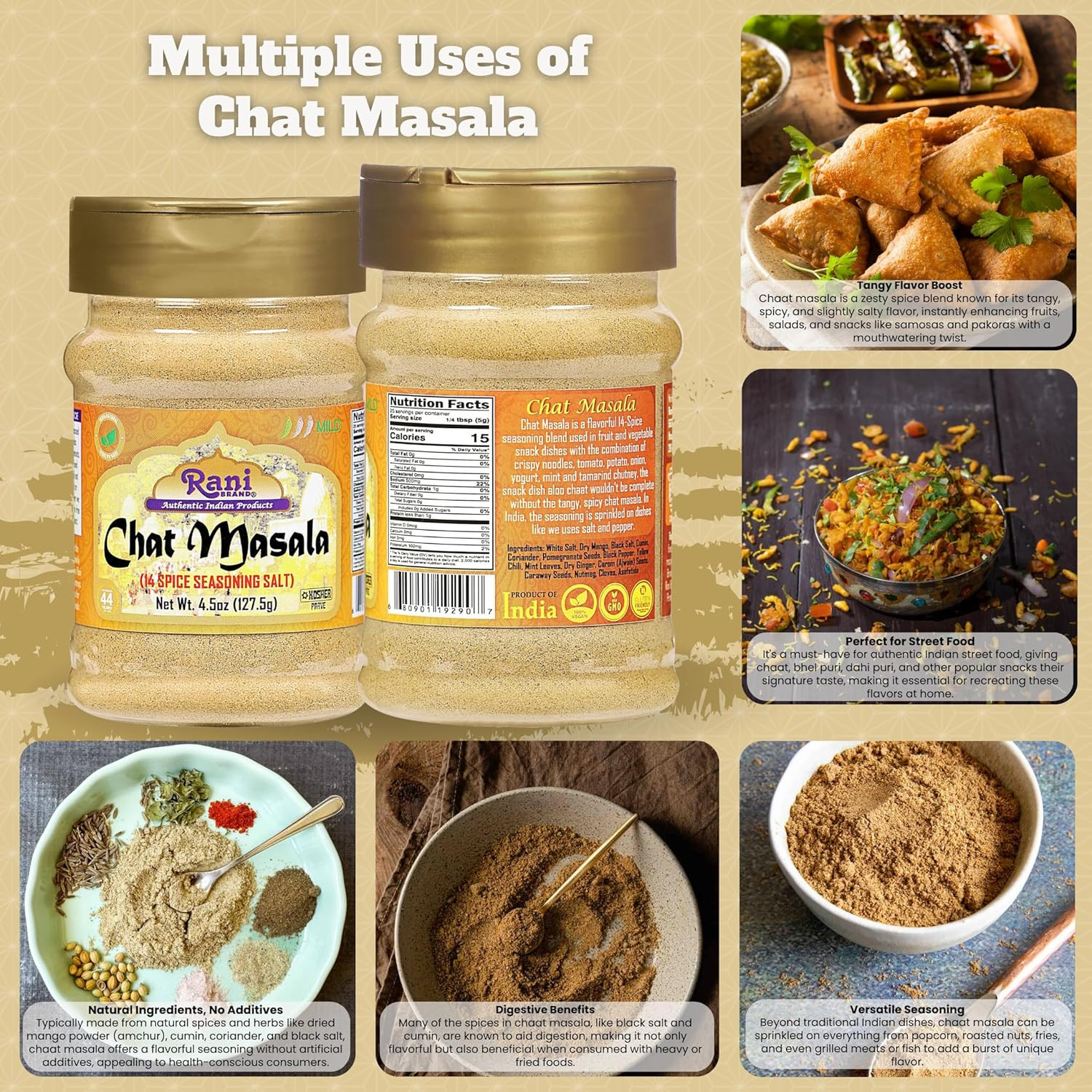 Chat Masala (14 Spice Seasoning Salt) Tangy Indian Seasoning 4.5oz (127.5g) PET