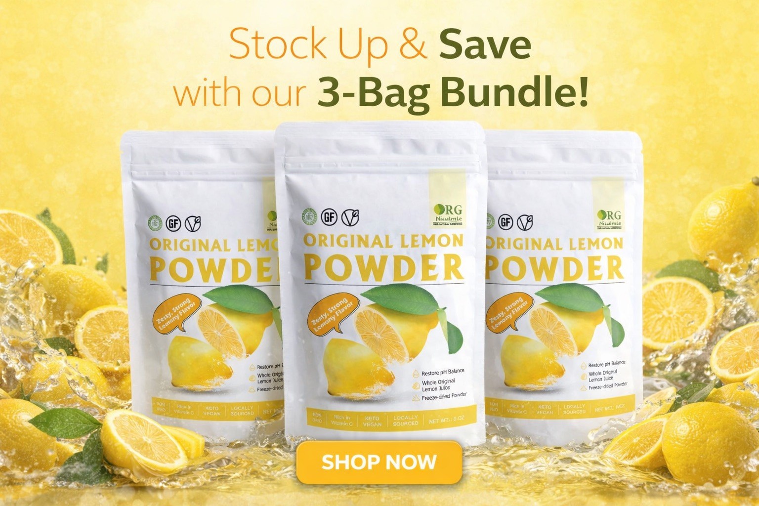 Original Lemon Powder 8oz 3 Pack | Gluten Free Vegan Non GMO Keto