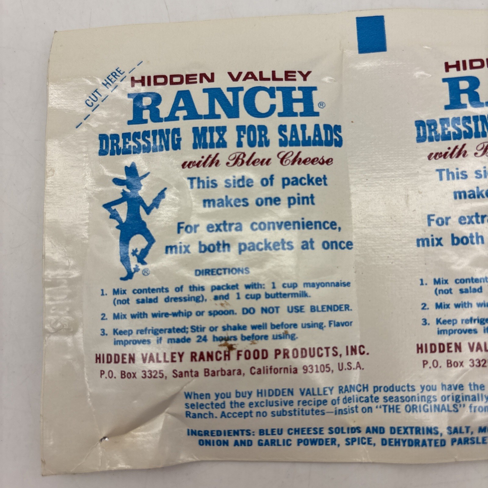 Vintage Hidden Valley Ranch dressing mix with Blue Cheese packet (3 Total)