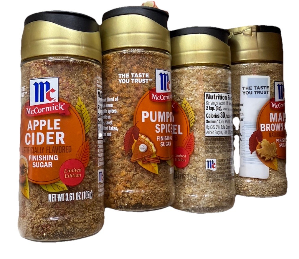 4 New McCormick Fall Finishing Sugars Limited Edition Pumpkin Maple Carmel Apple