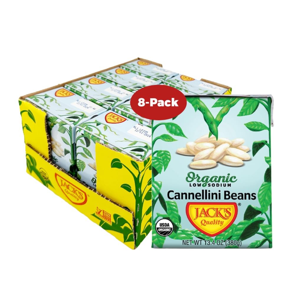 Organic Cannellini White Beans 13.4 oz – Low Sodium, Non-GMO, 8-Pack – High