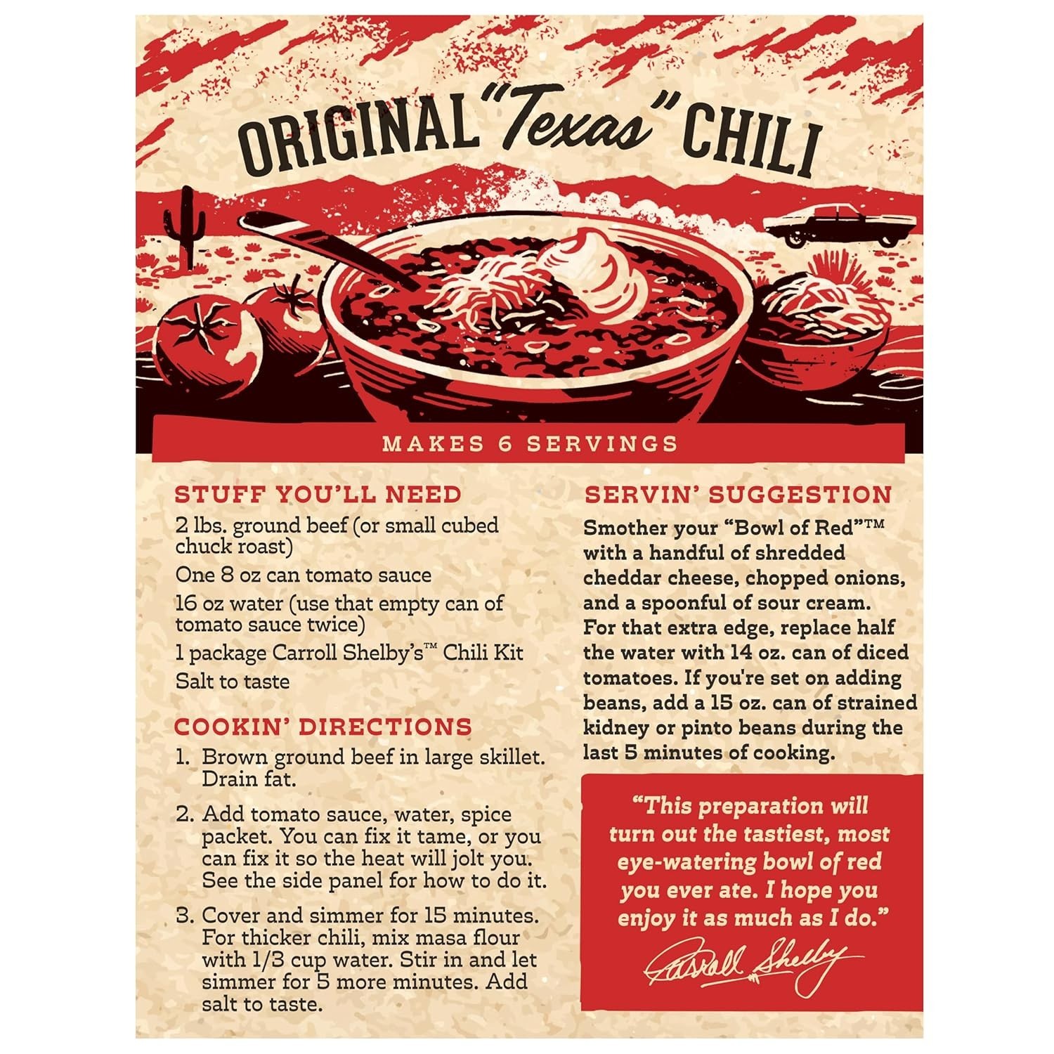 Pack of 8 Carroll Shelby Chili Mix – Create Authentic Texas-Style Chili at Home