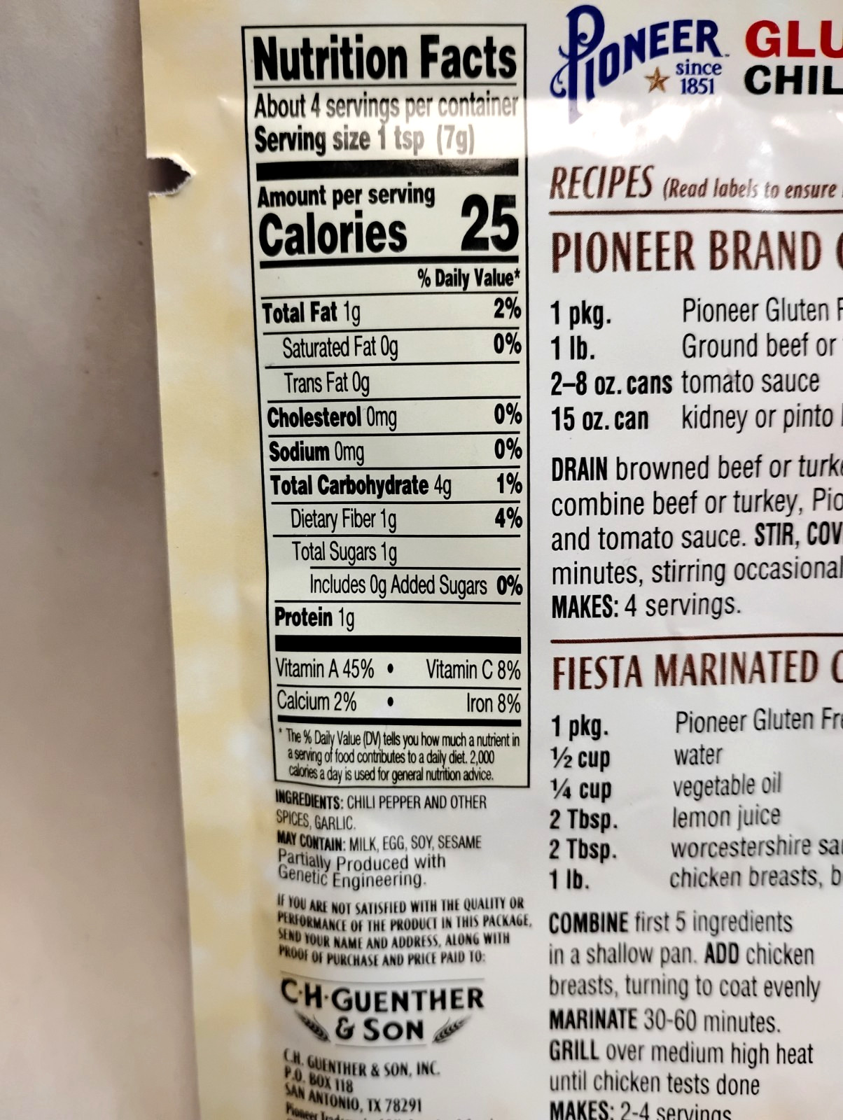 Pioneer Gluten Free Chili Seasoning Mix Packet Cooking Base Select 1 2 3 Pk