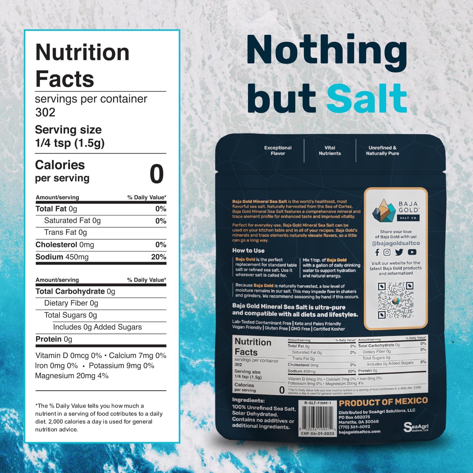Mineral Sea Salt, Fine Grind, 1 Lb. Bag