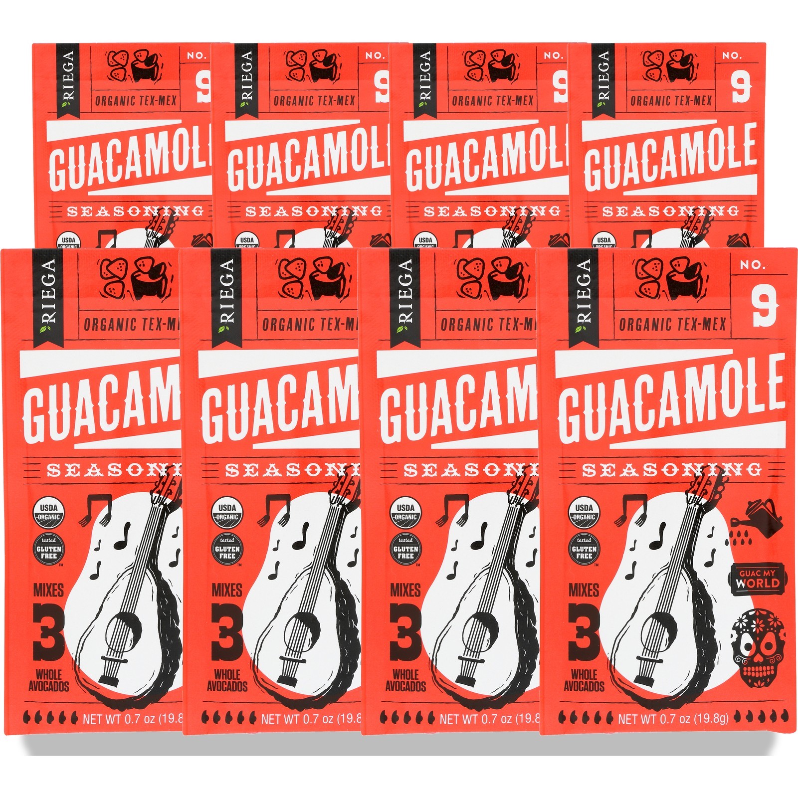 Organic Guacamole Seasoning Mix By Riega 0.7 Oz Gluten Free 8 Pack