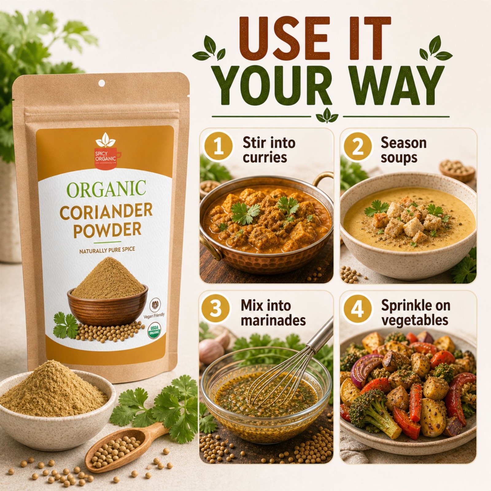 Spicy Organic Coriander Powder 16 oz | USDA Organic