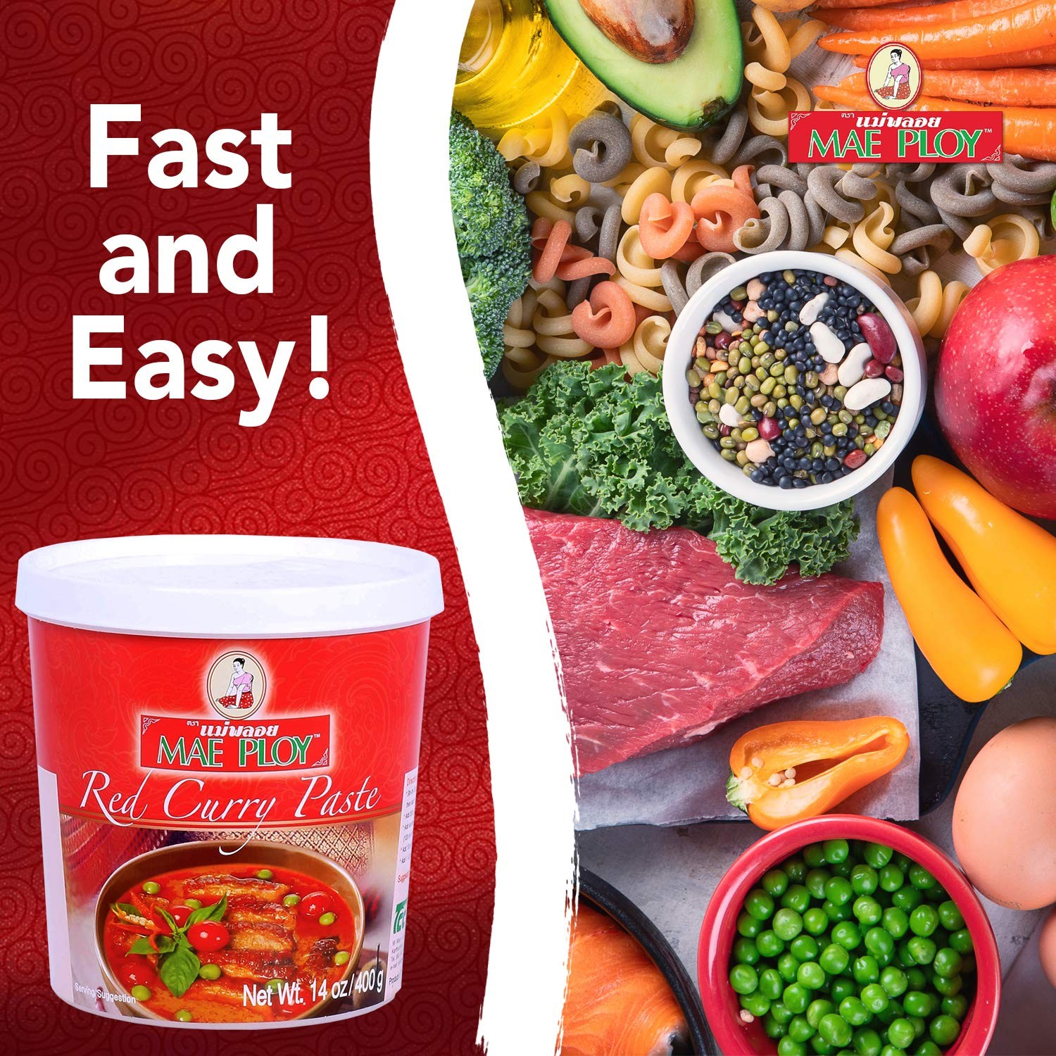 Mae Ploy Red Curry Paste, Authentic Thai Paste 14 Ounce (Pack of 1)