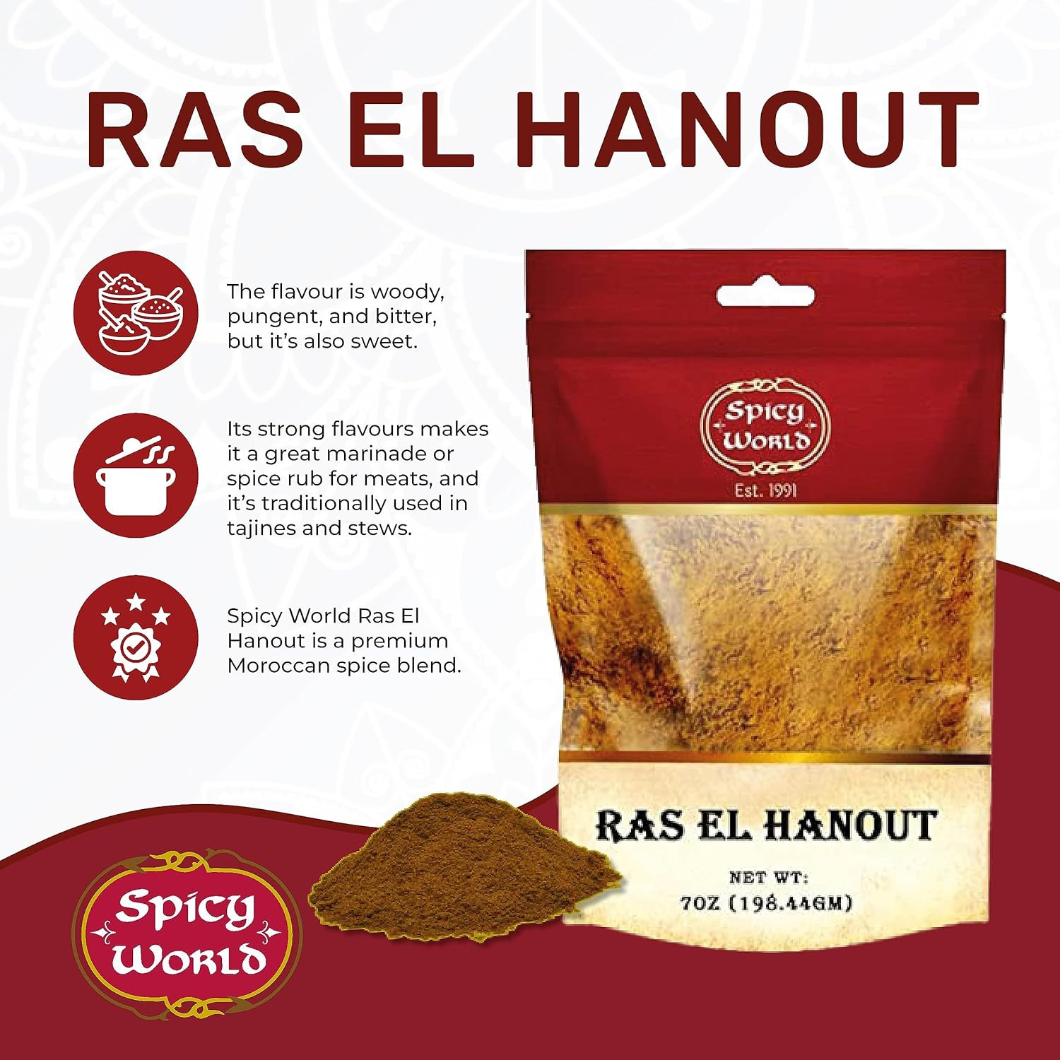 Ras El Hanout Moroccan Seaoning 7 Oz – Premium Spice Blend – for Authentic Marin