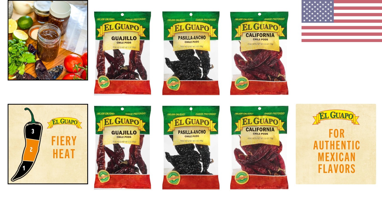 Dried Chile Pods Variety Pack – Real Guajillo, Pasilla Ancho & California, 13 oz