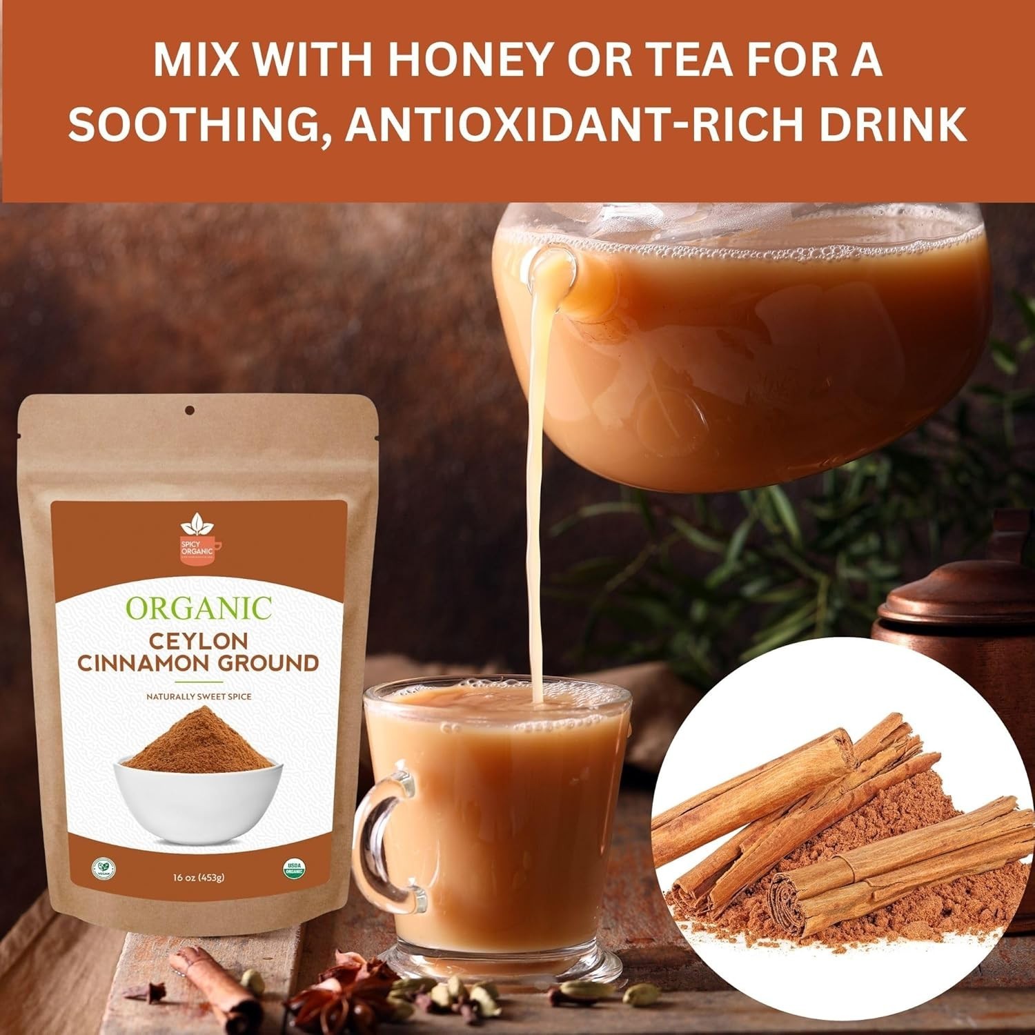 Organic Ceylon Cinnamon Powder – 16 oz, Freshly Ground, USDA Certified