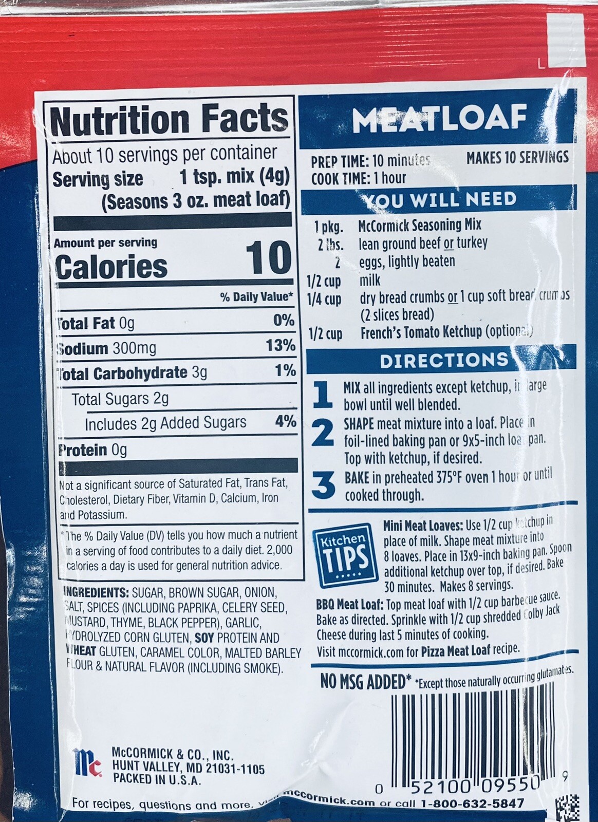 2x McCormick MEAT LOAF Seasoning Mix Savory Herbs & Spices 1.5 oz Packet 2 PACK