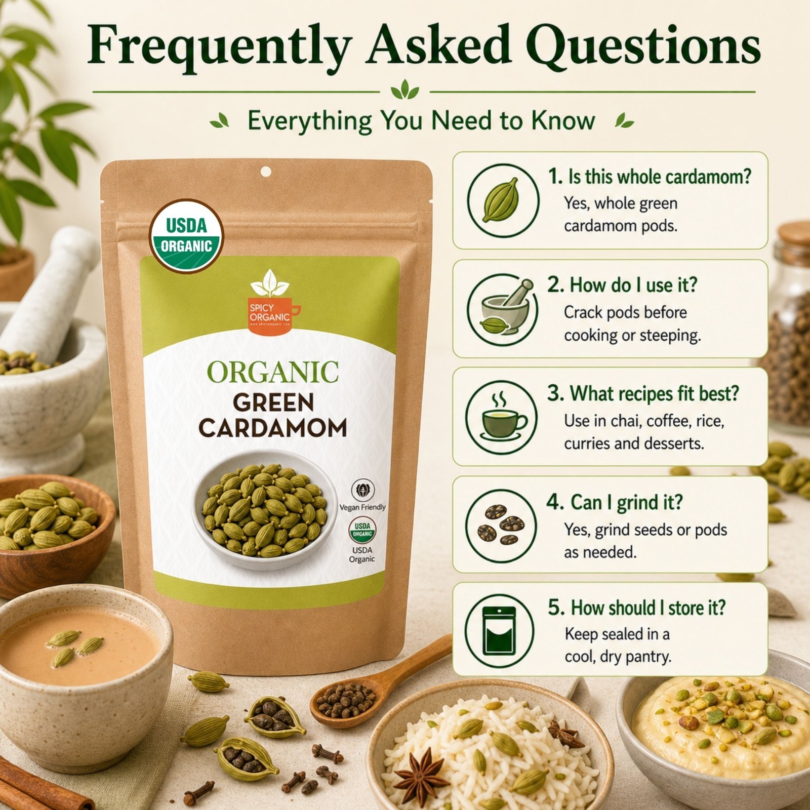 Spicy Organic Cardamom Pods 20 lbs | USDA Organic