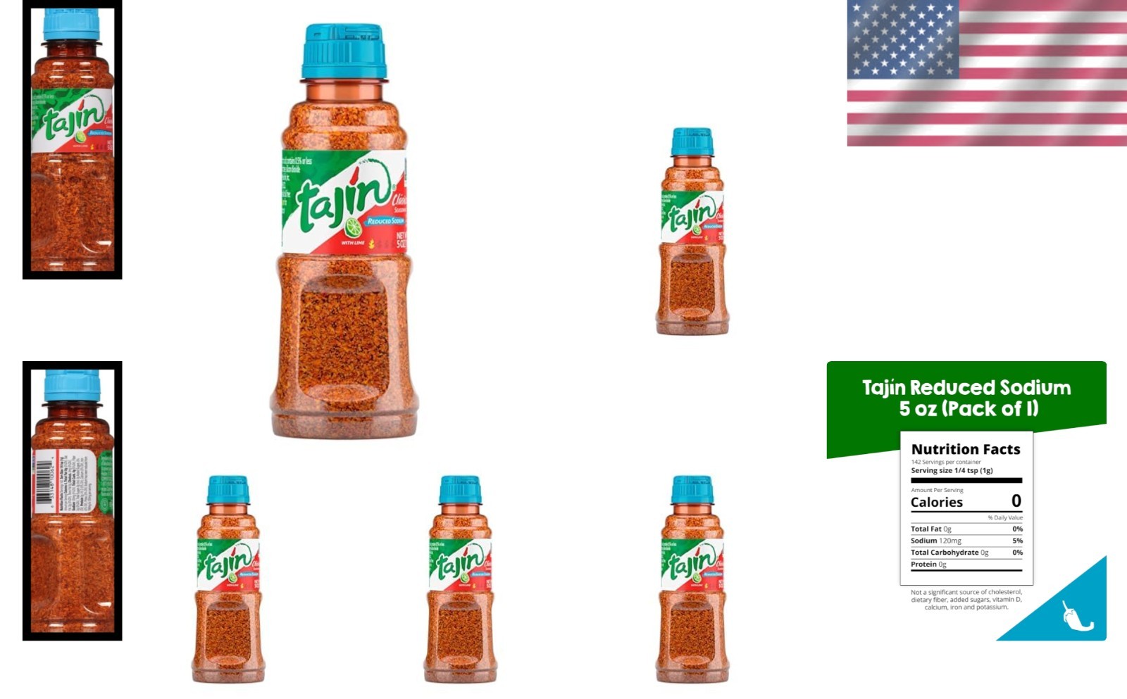 Tajín Clásico Reduced Sodium Flavor Enhancer, 5oz, Pack of 5