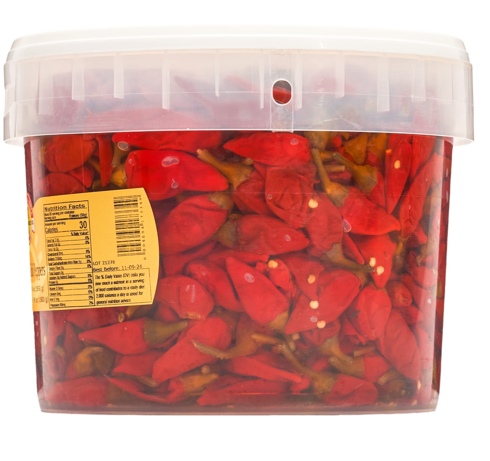 Calabrian Chili Peppers in Oil, Whole, Bulk Tub, 98 oz