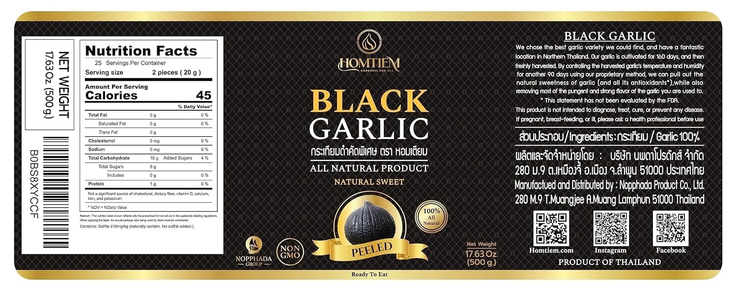 Ajo Negro 17,63 Oz (500 G), Ajo Negro Entero Pelado, Natural