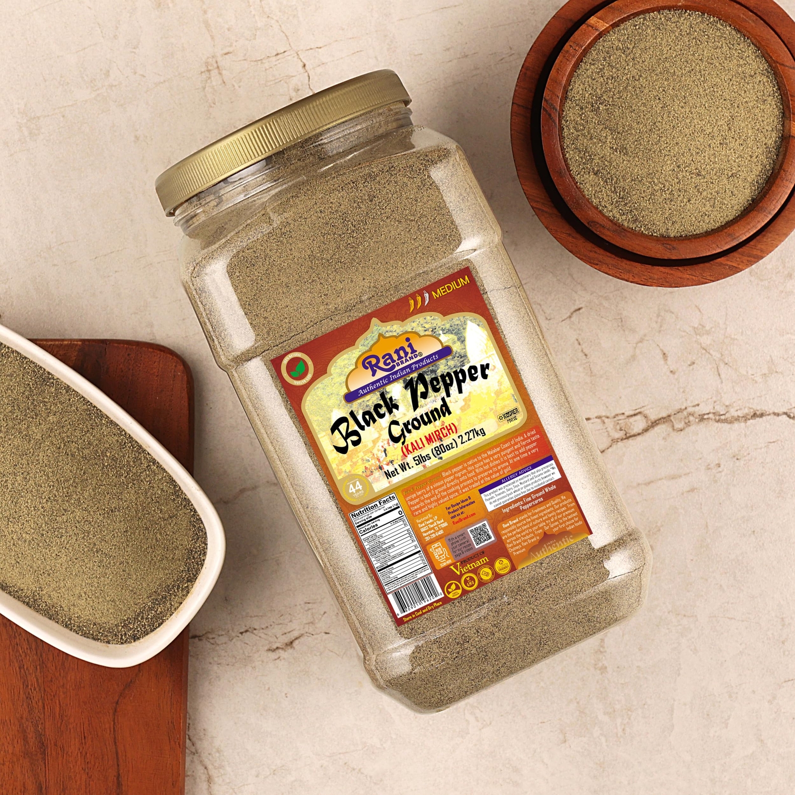 Rani Black Pepper Fine Powder 80 Mesh 80oz (5lbs) 2.27kg Bulk PET Jar