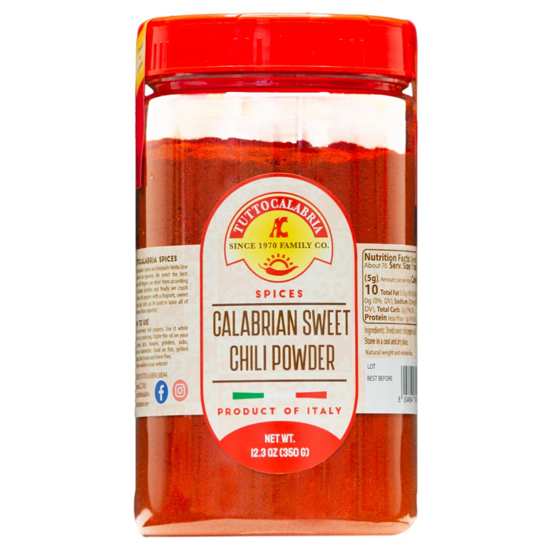 TUTTOCALABRIA Calabrian Chili Powder, Sweet & MILD, Shaker, 12.3 Oz (350 G) | Sw
