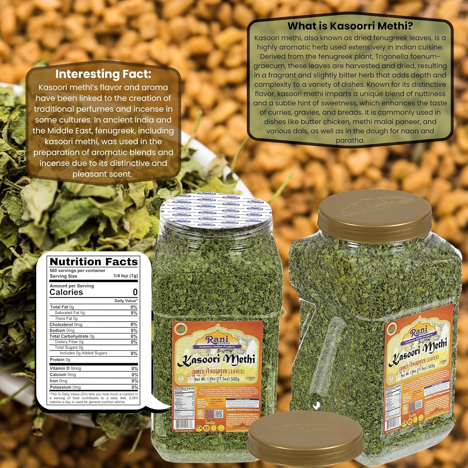 17.5oz Dried Fenugreek Leaves | Non-GMO & Preservative-Free for Healthy Cooking