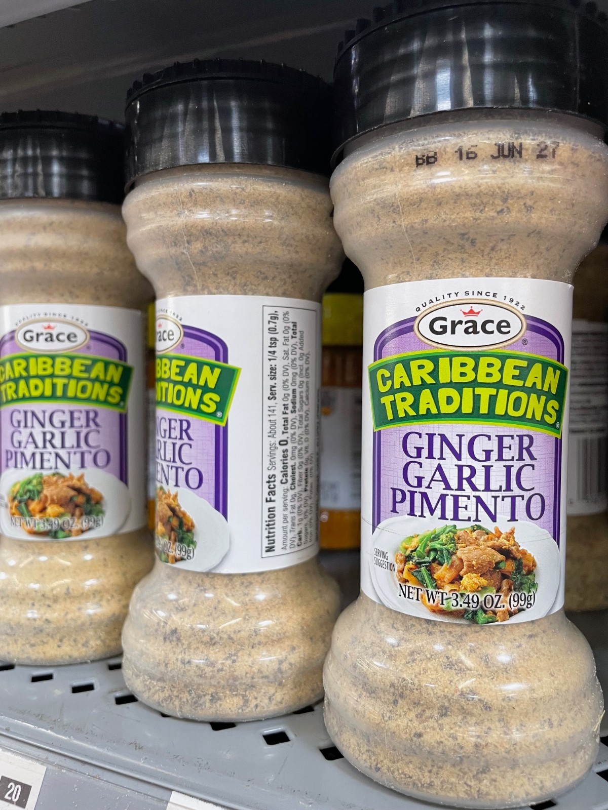 4 Pack Grace Caribbean Traditions Ginger Garlic Pimento Seasoning, 3.49 oz Each