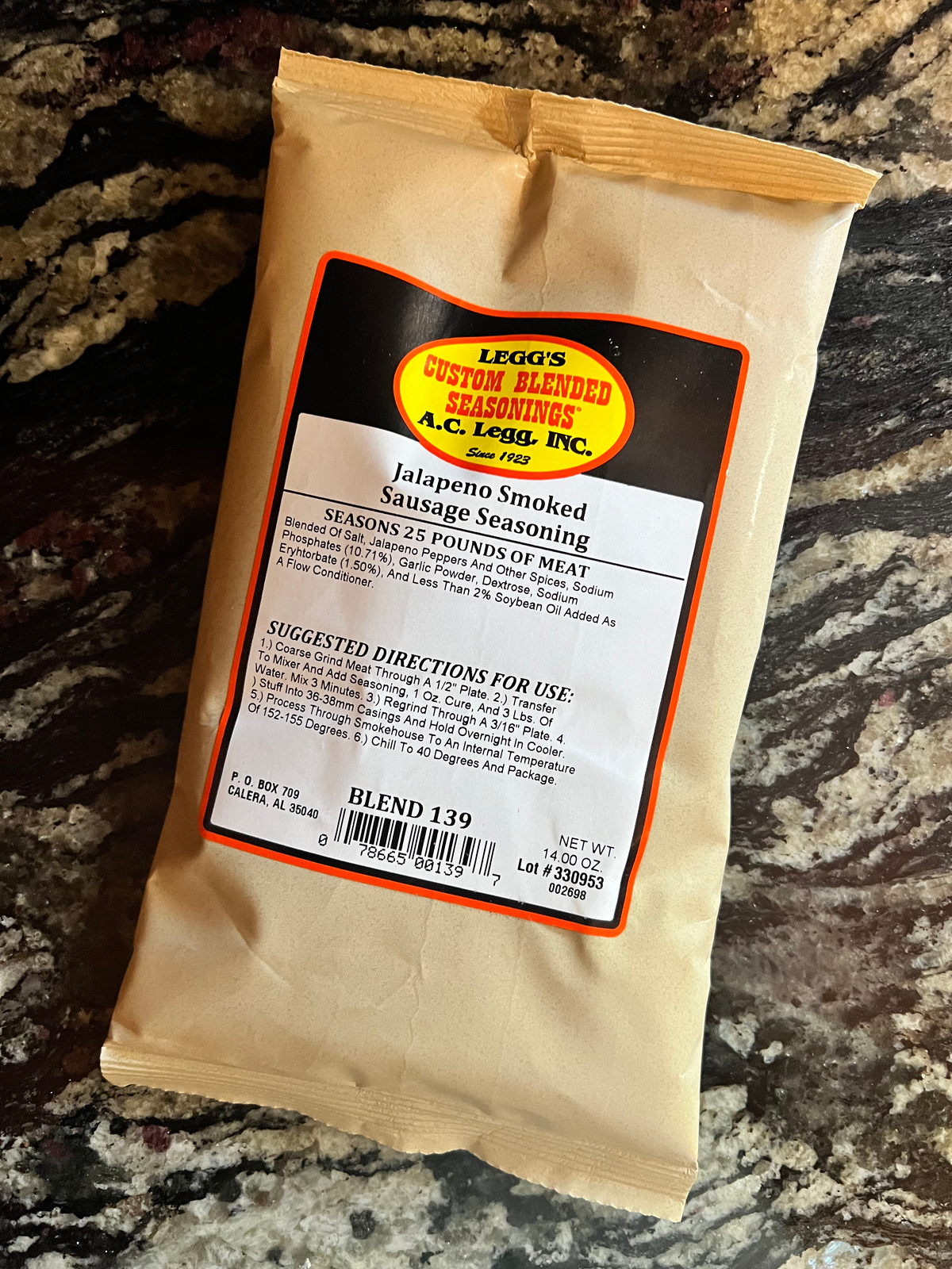 AC Legg’s Jalapeno Sausage Seasoning Blend 139 – 14 oz Bag – Seasons 25 of Meat