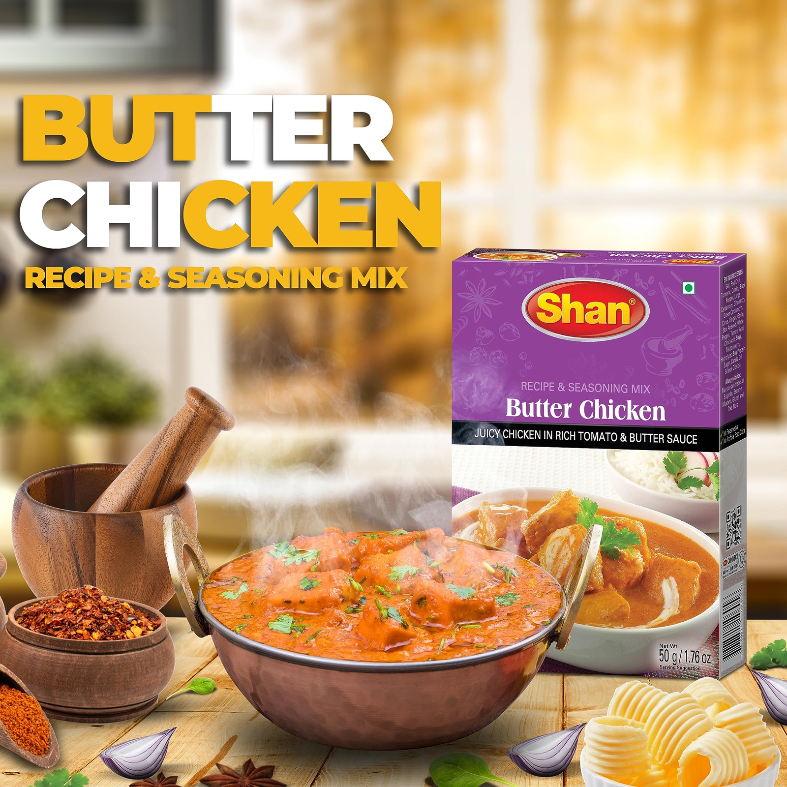 Shan Butter Chicken Seasoning Mix 1.76oz Pack of 6 Authentic Indian Cuisine