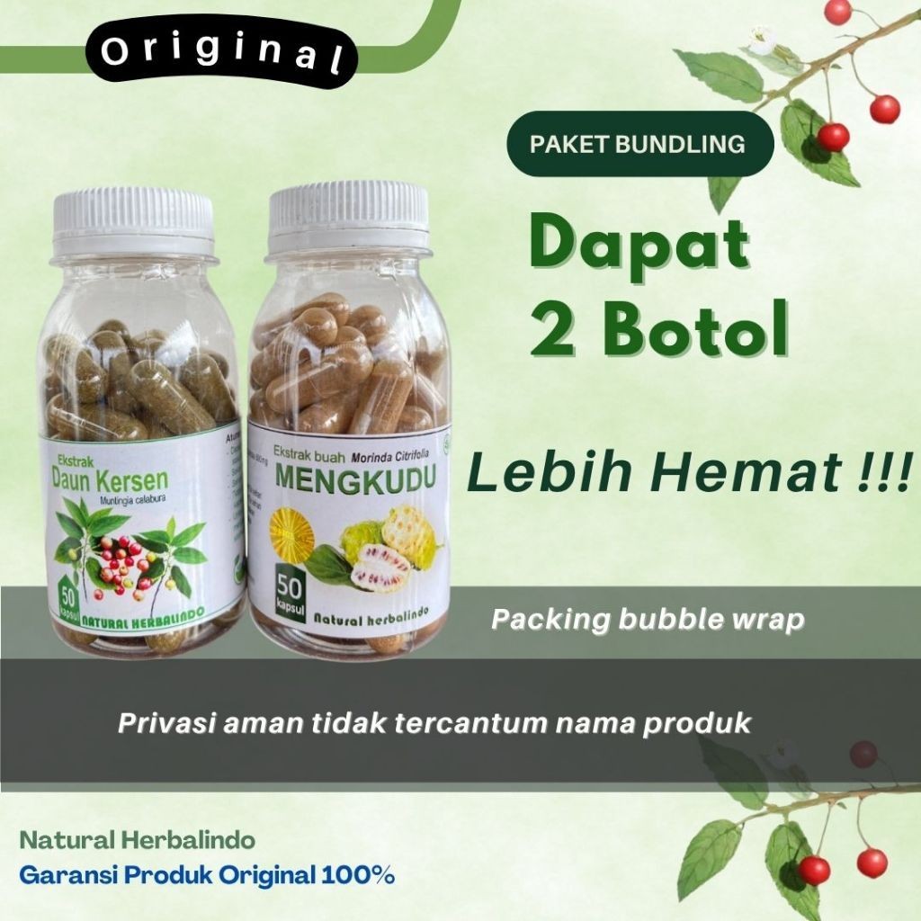 Herbal Capsule Bundle Noni & Cherry Leaf 2×50 Caps Indonesia