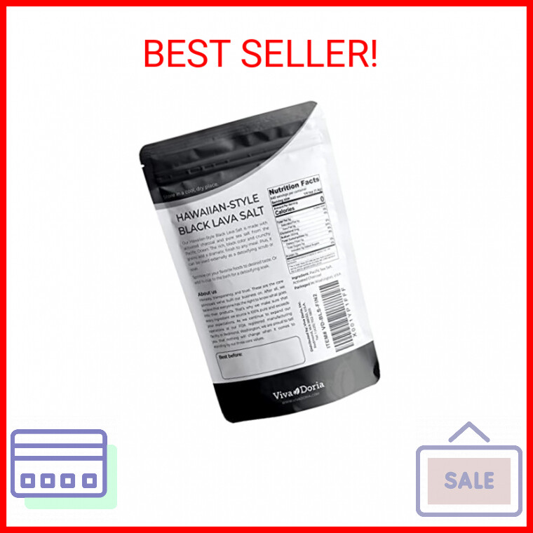 Viva Doria Hawaiian Black Lava Sea Salt, Fine Grain, Lava Salt, 2 lb (907 g)