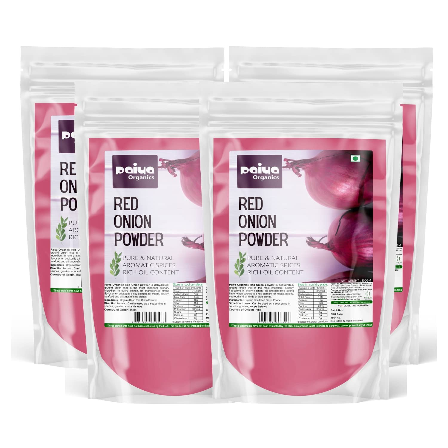 Paiya Organics Red Onion Powder 100gm Each Pack Of 4