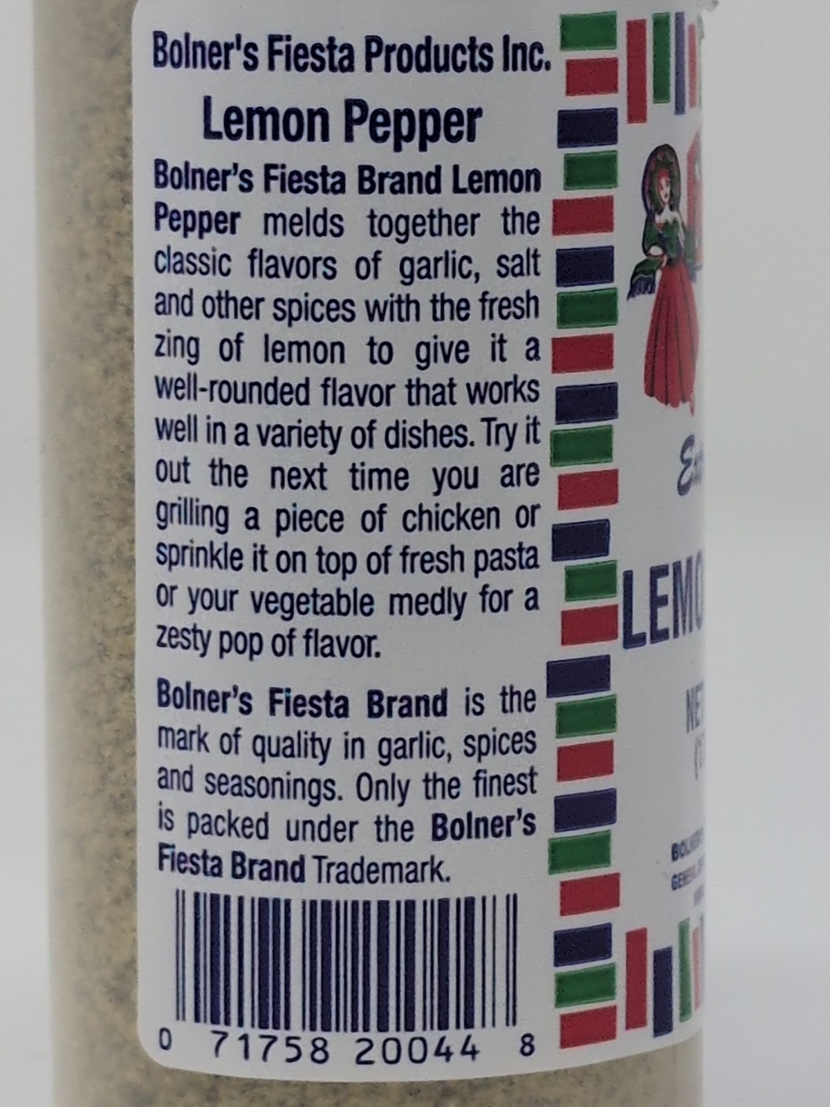 Bolner’s Fiesta Extra Fancy Lemon Pepper 6 Ounce Plastic Shaker