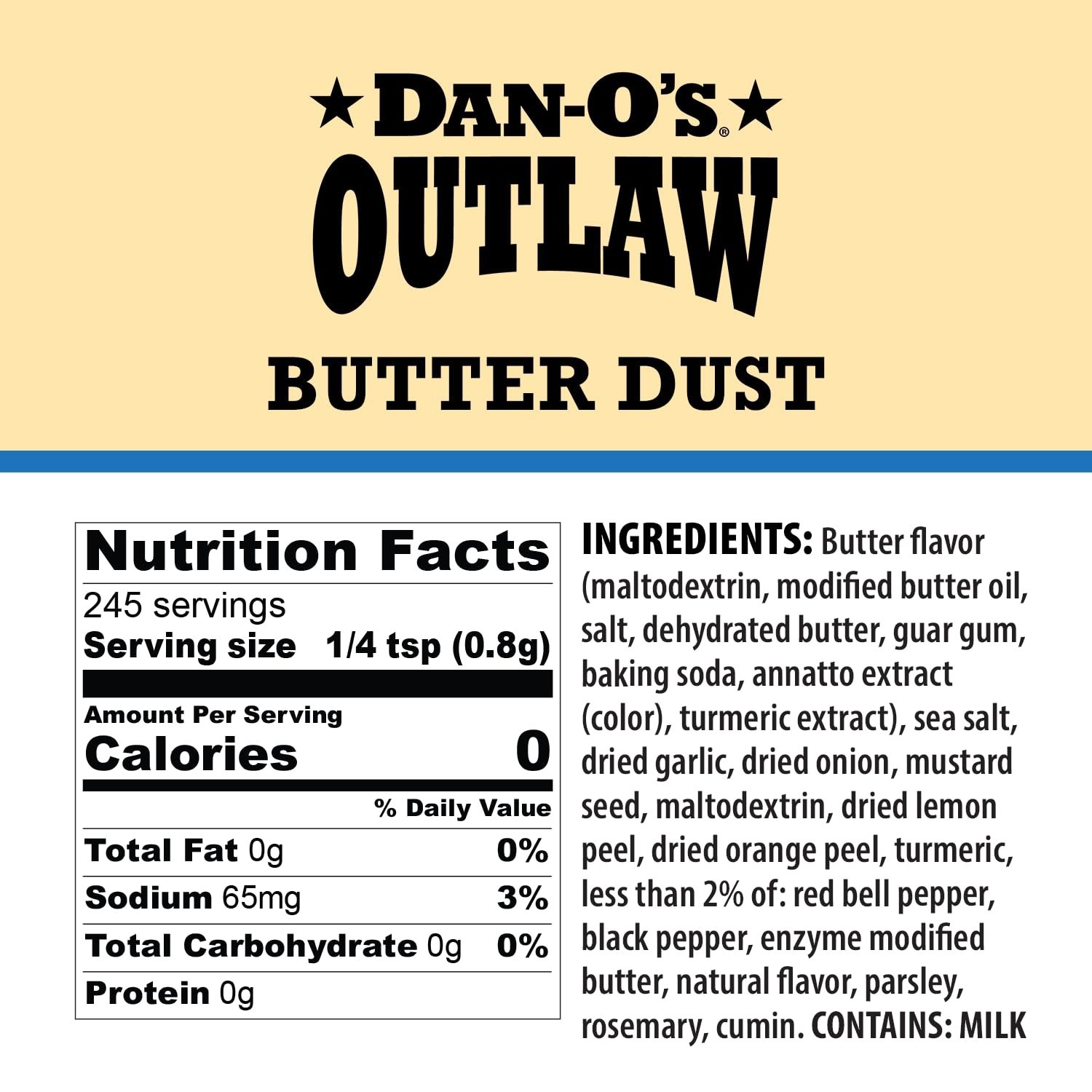 Outlaws Butter Dust Seasoning, 6.9 oz – Buttery Flavor, Zero Calorie Magic