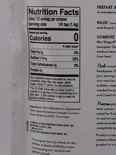 Mrs. Wages Kosher Dill Pickle Mix 6.5oz Quick Process Pickling Seasoning