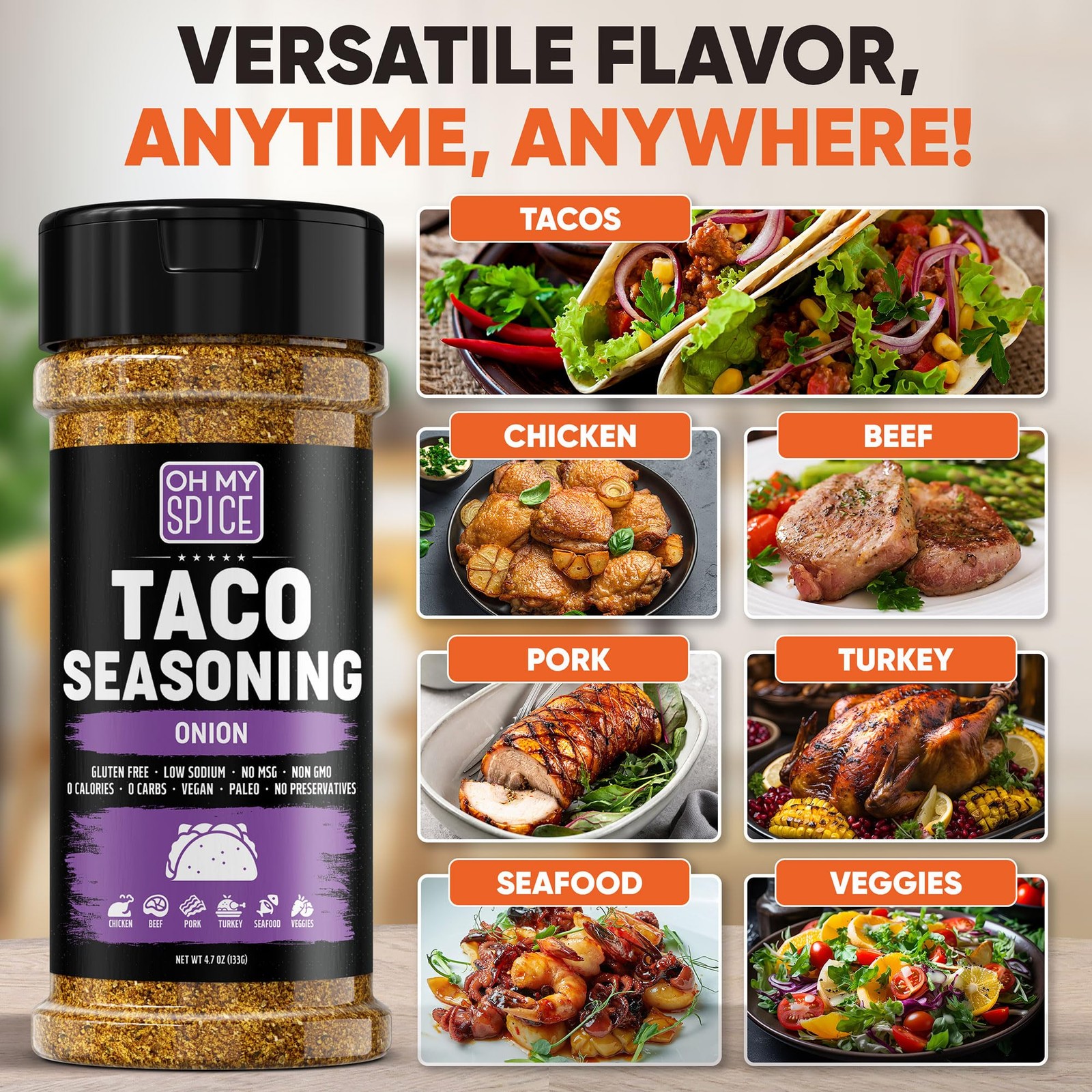 Taco Seasoning Mix Onion Powder – Gluten Free & Low 5 Ounce (Pack of 1)