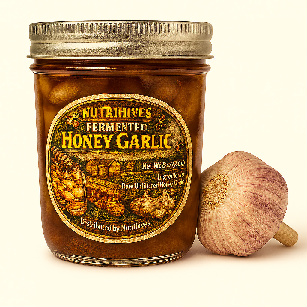 Fermented Honey Garlic 8 oz jar, Made in USA, Raw Unfiltered Honey, Garlic