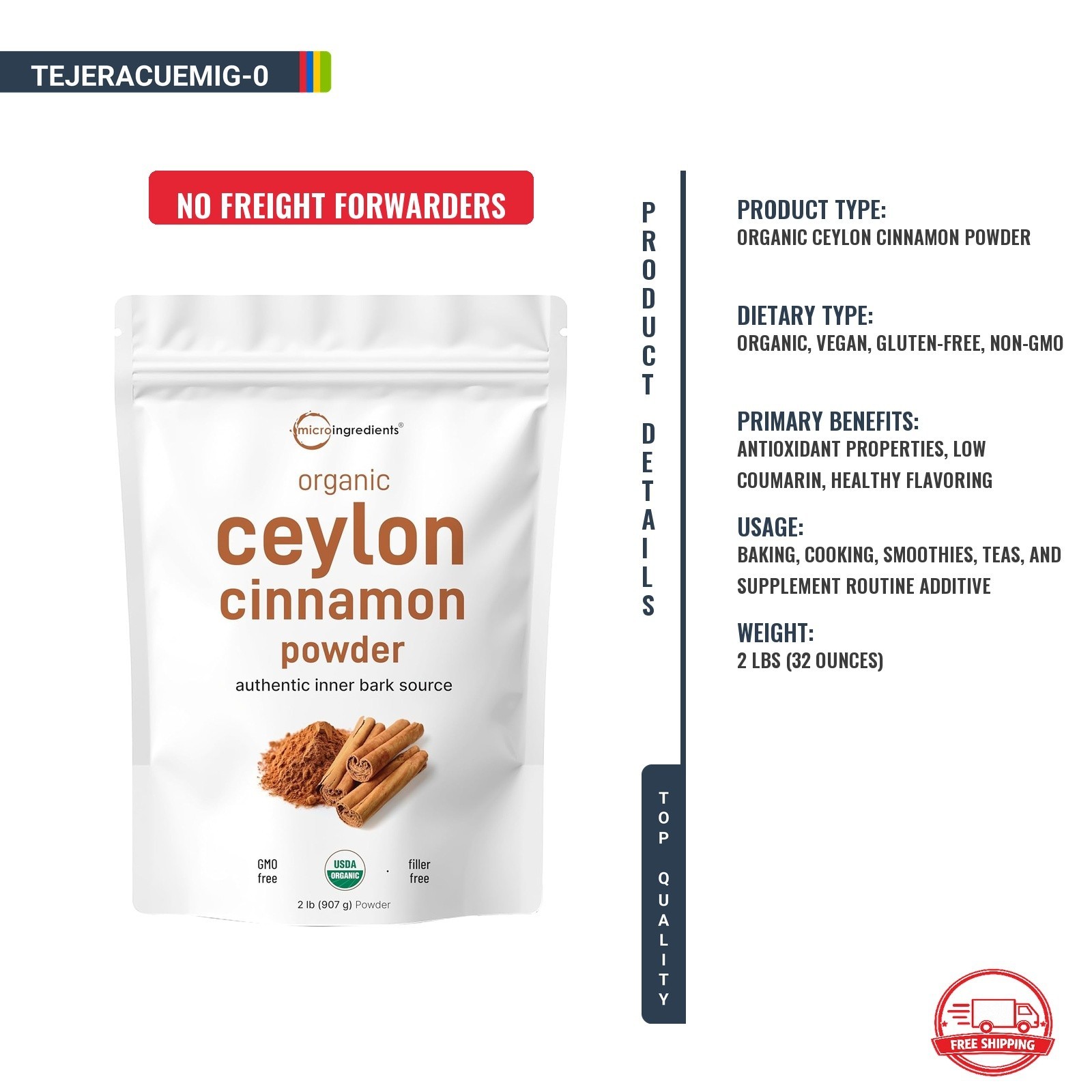 Canela de Ceilán Orgánica en Polvo 2 lb Original de Sri Lanka Sin OGM NEW