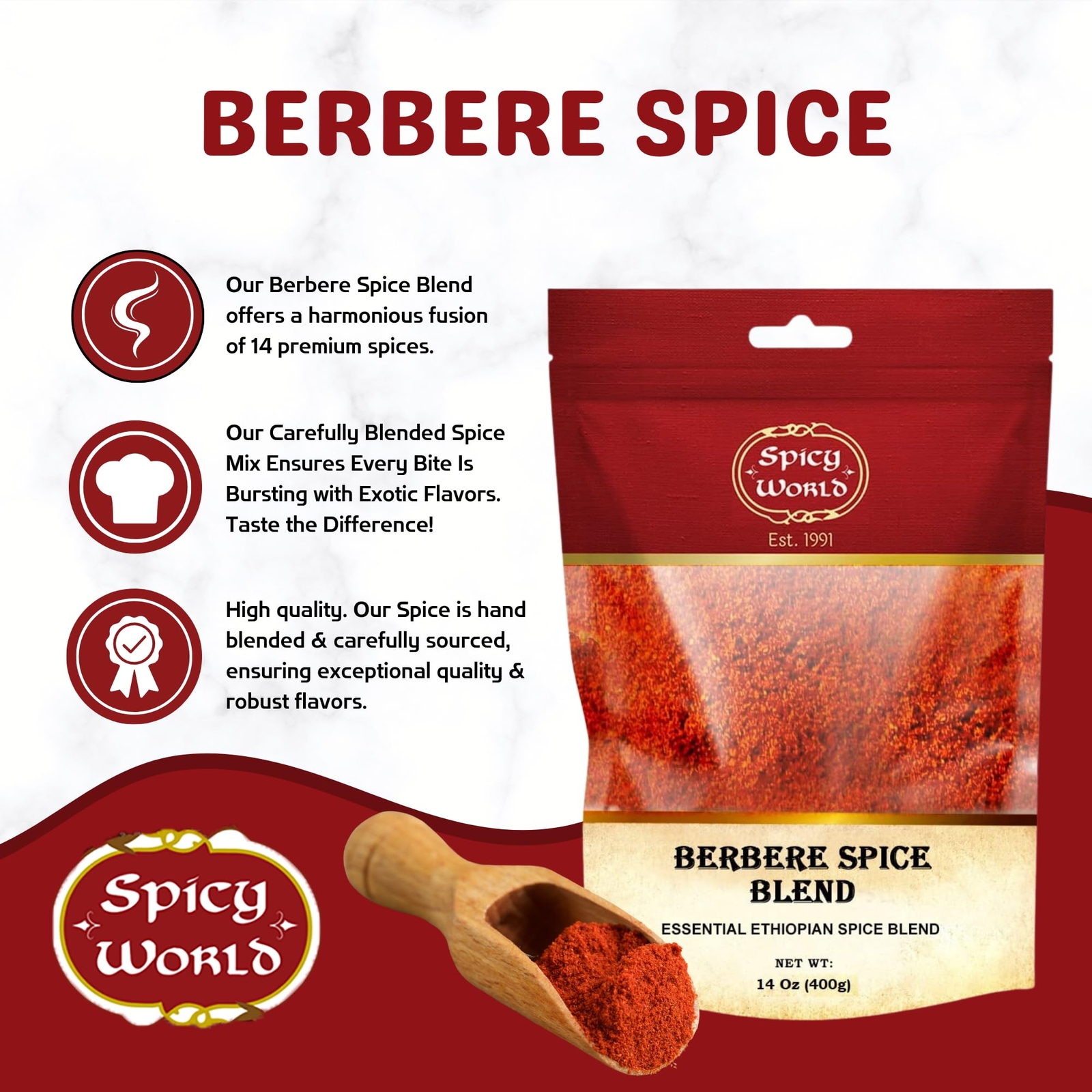 Spicy World Berbere Spice Blend | Authentic Ethiopian Seasoning Hand-Blended