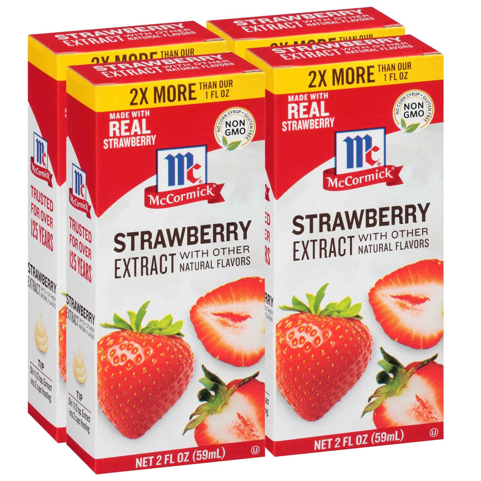 Strawberry Extract with Natural Flavors, 2 fl oz – Pack of 4 for Baking & Cookin