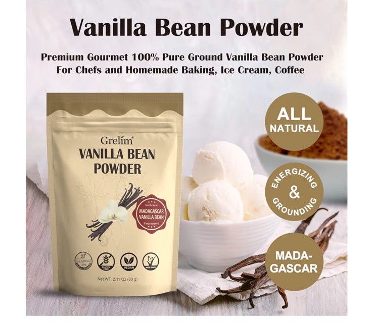 3 Packs Of Grelim 100% Pure Ground Madagascar Vanilla Bean Powder 2.11 Oz