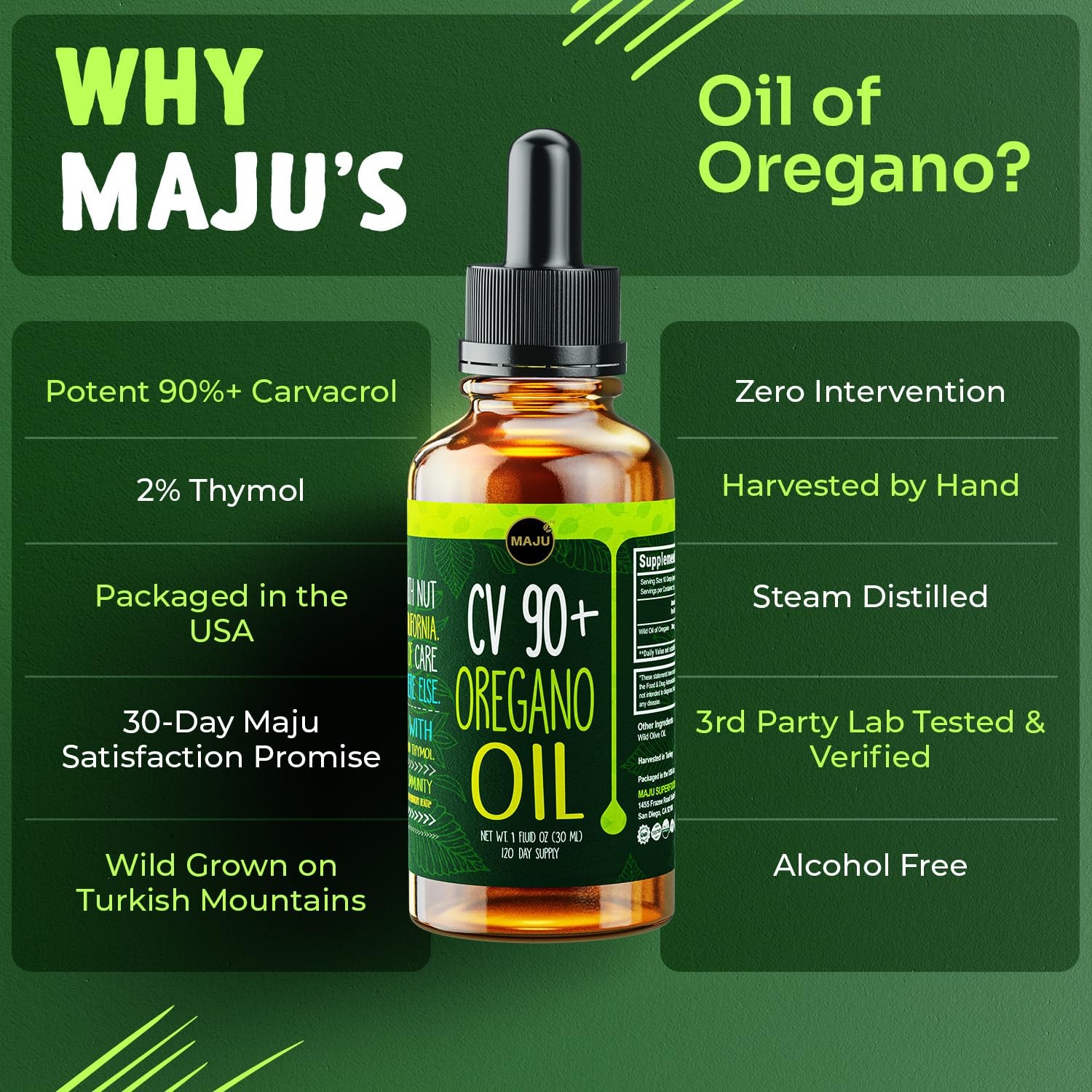 Maju Superfoods Oregano Oil Drops, Potent 90%+ Carvacrol 1 Fl Oz (Pack of 1)