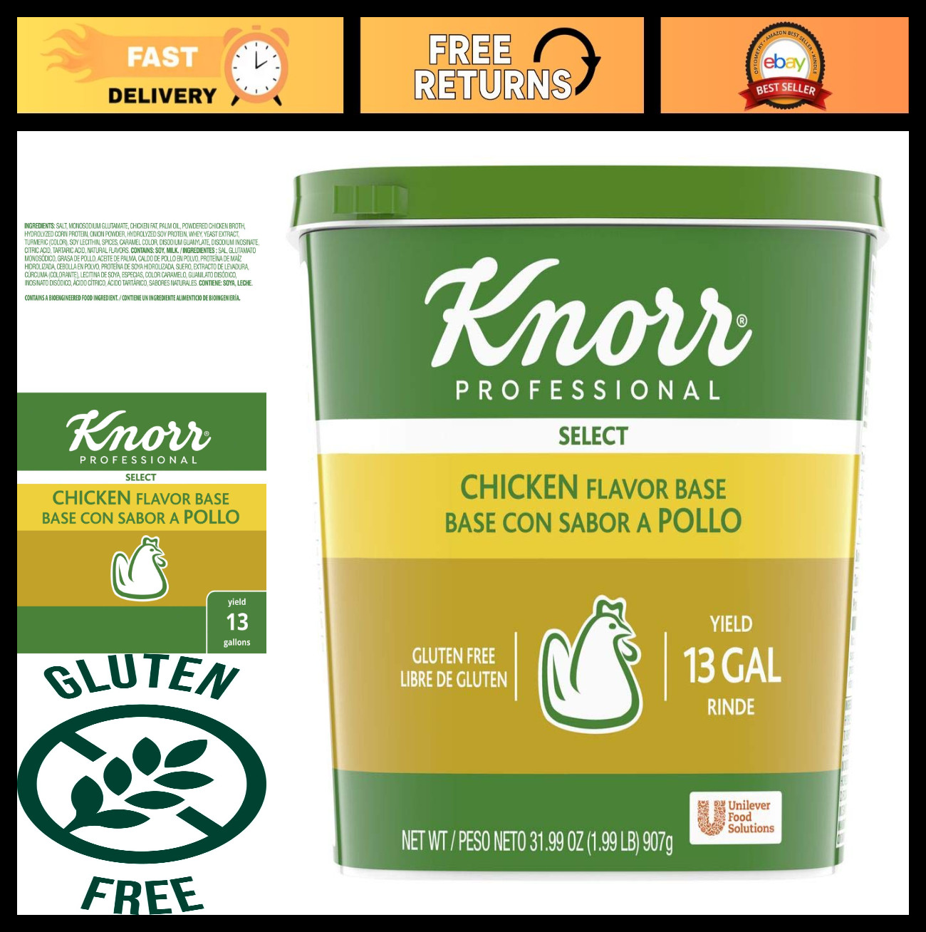 Gluten Free Chicken Bouillon Base, No Artificial Flavors, 1.99 lbs, Pack of 6
