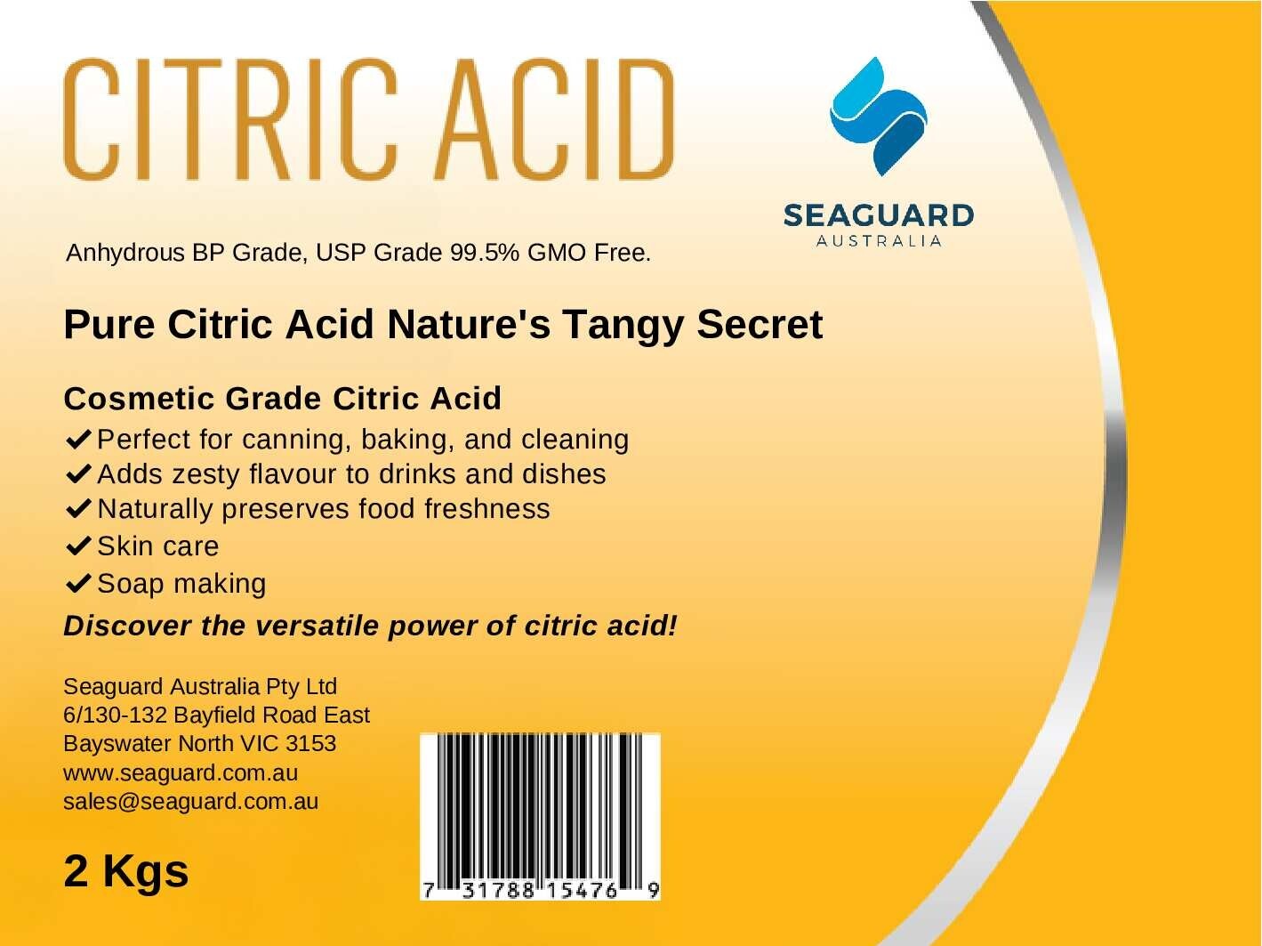 Citric Acid Powder – Resealable Tubs Food Grade Anhydrous 2KG