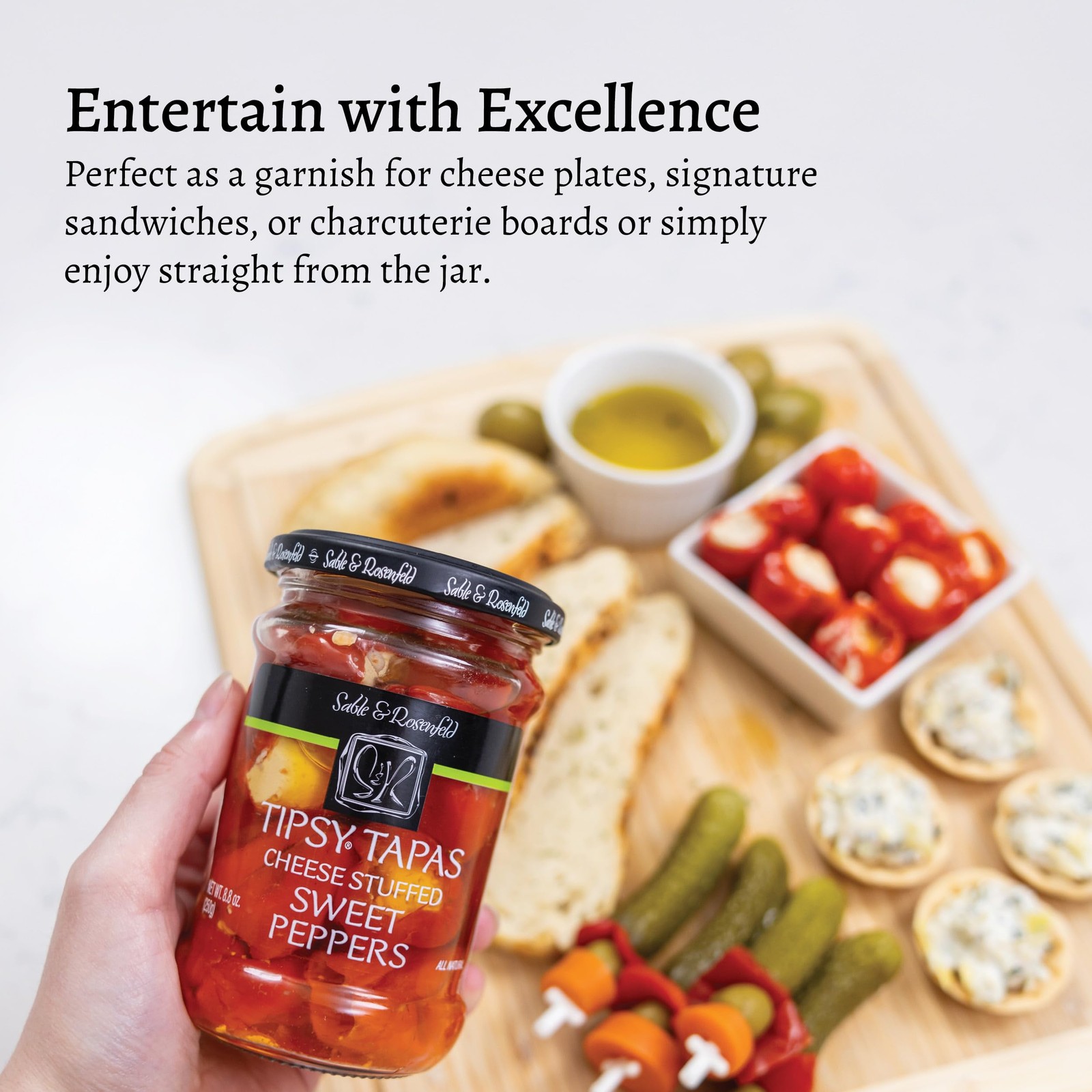 Tipsy Tapas Cheese Stuffed Sweet Peppers in a Jar 8.8 oz (Pack of 1), Hand-St…