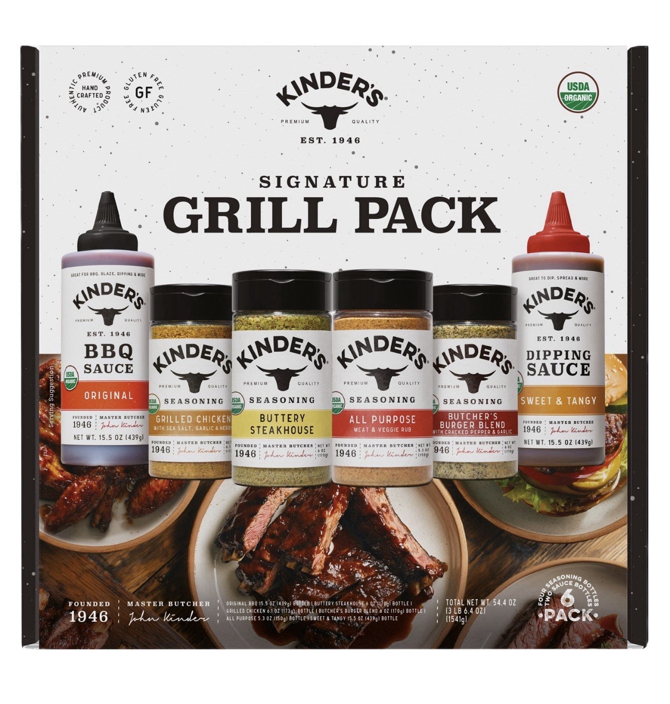 New Kinder’s Grill Pack – Organic Seasoning & Sauce Set, 6-Pack, Total 54.4 oz