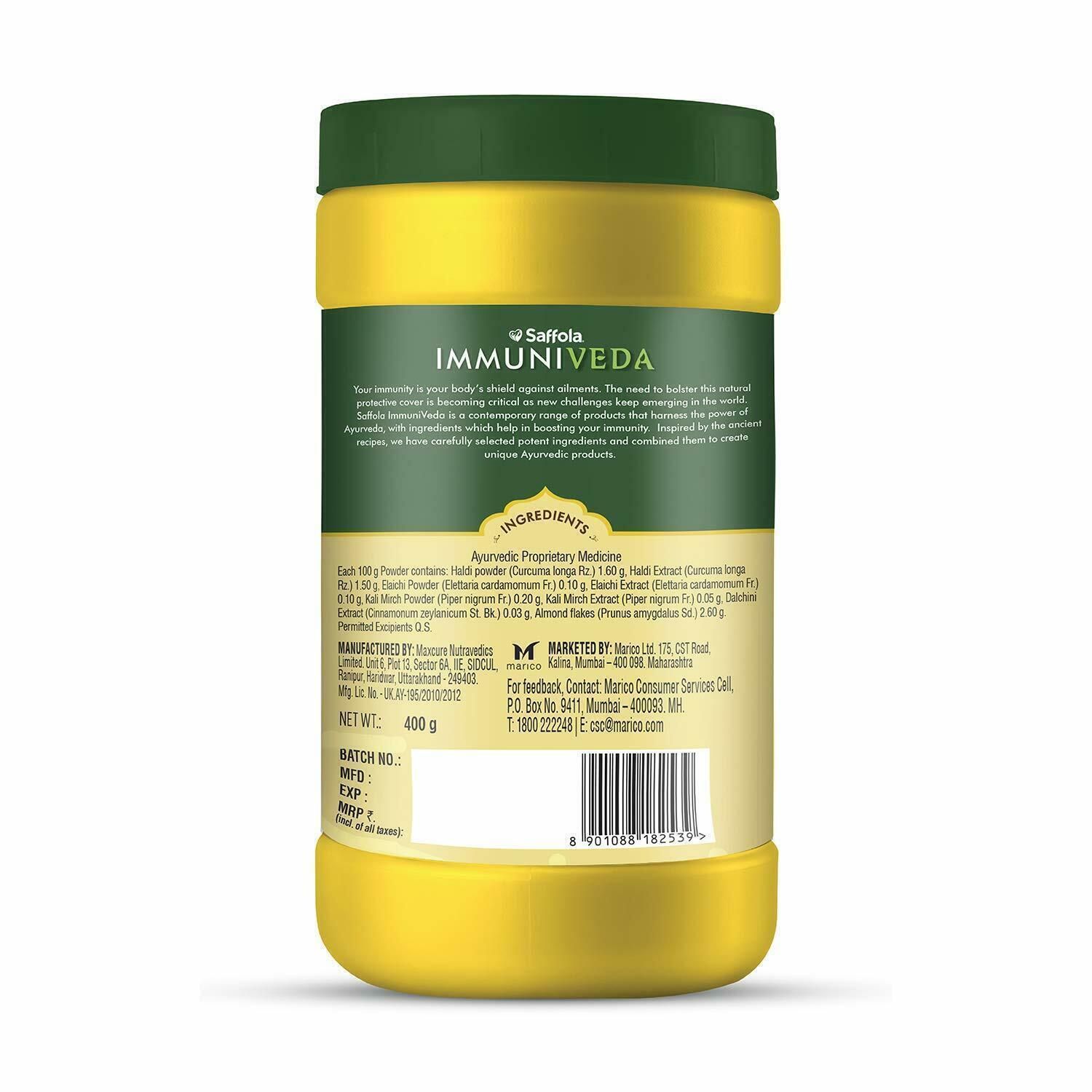 Saffola Immuniveda Golden Turmeric Milk Mix 400gm Healthy Drink for Kids & Adult